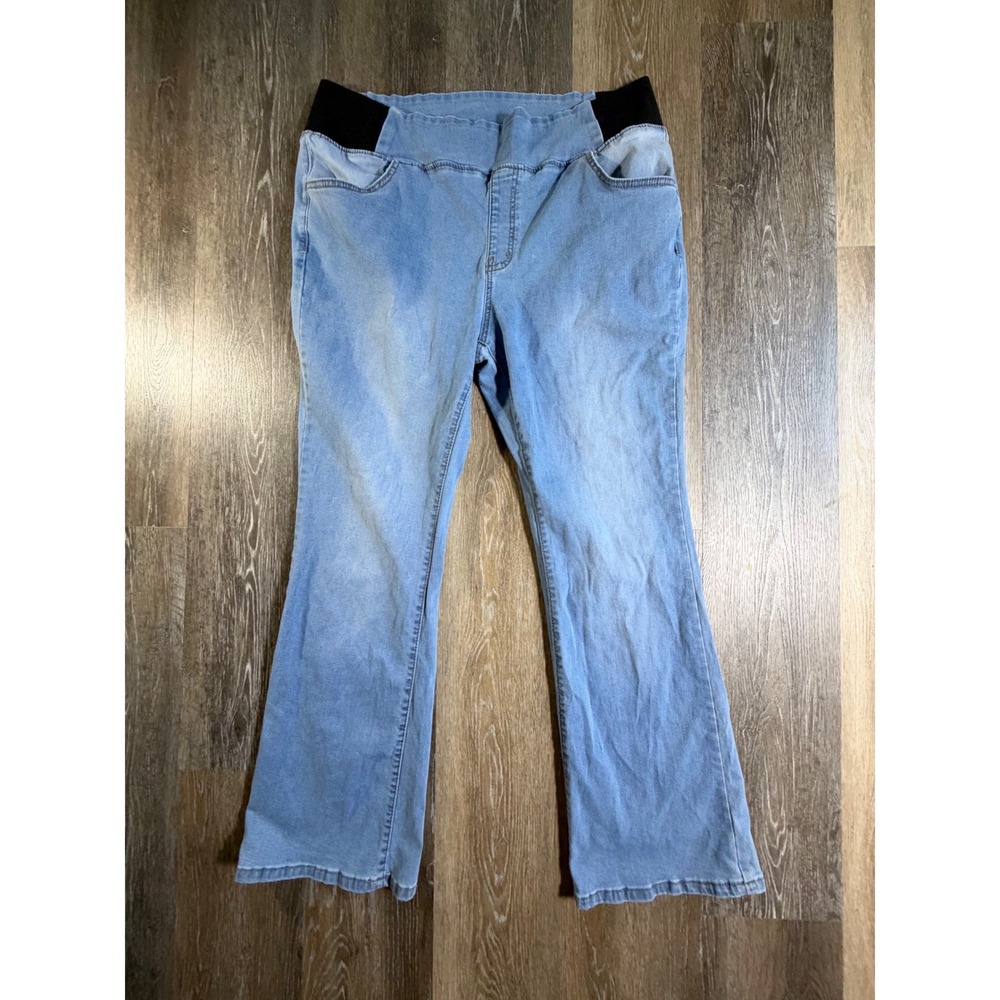 Unbranded Flare Jeans Women xxl Light Wash Elastic Waist Pull On Denim Pants